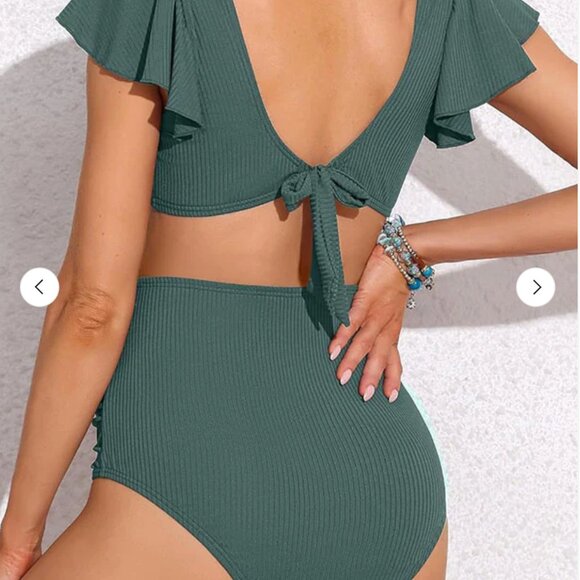 Charmo Ruffle Sleeve Ribbed Ruched Maternity Bikini Set size L EUC - Picture 3 of 8